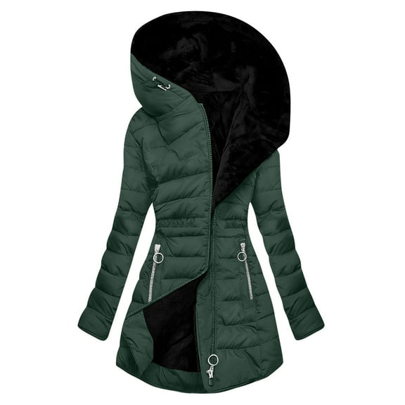 OGLCCG Winter Coats For Women With Hood Winter Fleece Lined Thicken Puffer Coat Trendy Long Sleeve Warm Sherpa Jackets with Pockets,S,Green
