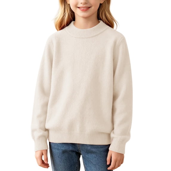 OGLCCG Winter Sweaters for Girls Kids Long Sleeve Mock Neck Jumper Tops Soft Warm Cotton Knit Pullovers(Beige,4-5 Years)
