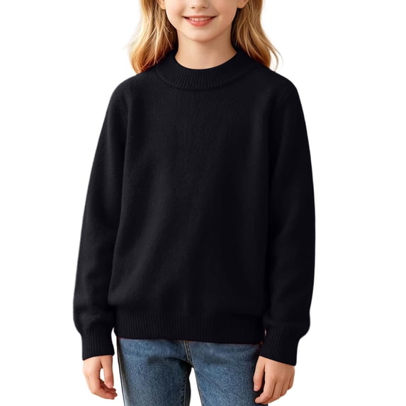 OGLCCG Winter Sweaters for Girls Kids Long Sleeve Mock Neck Jumper Tops Soft Warm Cotton Knit Pullovers(Black,10-11 Years)