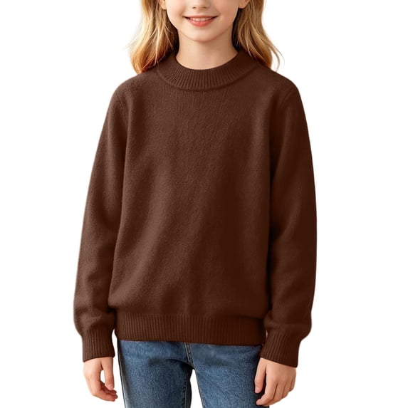 OGLCCG Winter Sweaters for Girls Kids Long Sleeve Mock Neck Jumper Tops Soft Warm Cotton Knit Pullovers(Brown,1-2 Years)