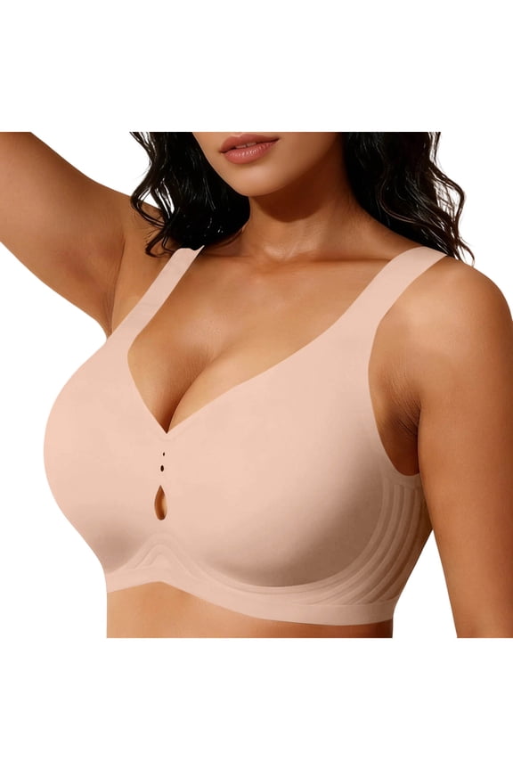 Wireless Bras for Women with Support No Underwire Comfy Bralettes Full Coverage Hollow Out Everyday Bra for Women,XXXL,Beige