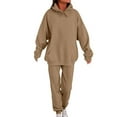 thumbnail image 1 of OGLCCG Women 2 Piece Sweatsuits Outfit Fall Winter Warm Fashion Tracksuit Long Sleeve Fleece Lined Hoodies and Sweatpants with Pocket,M,Khaki, 1 of 3