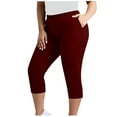 thumbnail image 1 of OGLCCG Women Capri Pants Plus Size Stretch Knee Length Leggings with Pockets Comfy Slim Fit Elastic Waist Casual Summer Ladies Pull On Capris,XXL,Wine, 1 of 7