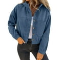 thumbnail image 1 of OGLCCG Women Casual Corduroy Jacket Soft Warm Cropped Shacket Coat with Hood Lightweight Long Sleeve Button Down Short Jackets,XL,Blue, 1 of 5