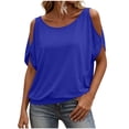 thumbnail image 1 of OGLCCG Women Cold Shoulder Tops Summer Short Sleeve Scoop Neck Tee Shirt Casual Loose Fitting Solid Color Tunic Top, 1 of 8