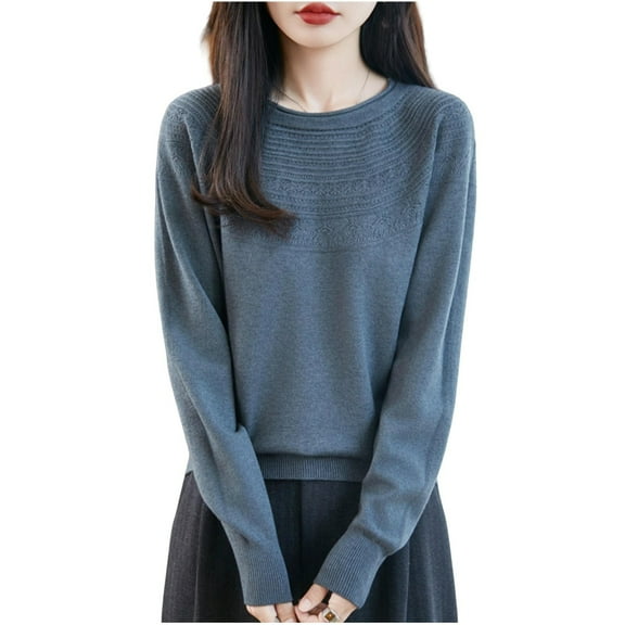 OGLCCG Women Crewneck Sweater Soft Knit Fashion Long Sleeve Pullovers Jumpers Tops Lightweight Thin Base Layered Knitwear,L,Gray 1