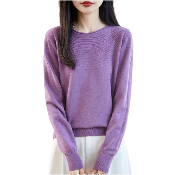 OGLCCG Women Crewneck Sweater Soft Knit Fashion Long Sleeve Pullovers Jumpers Tops Lightweight Thin Base Layered Knitwear,M,Purple