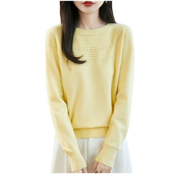 OGLCCG Women Crewneck Sweater Soft Knit Fashion Long Sleeve Pullovers Jumpers Tops Lightweight Thin Base Layered Knitwear,M,Yellow