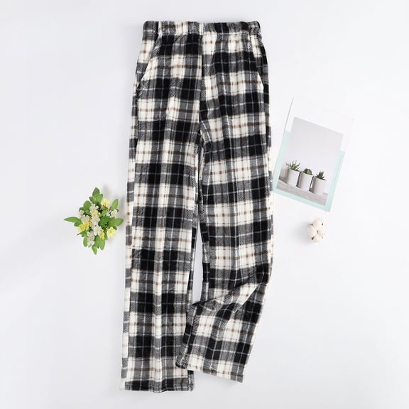 OGLCCG Women Fleece Pajama Pants Elastic Waist Wide Leg Comfy Pajama Bottoms Casual Fall Winter Soft Warm Home Pants,M,Black 1