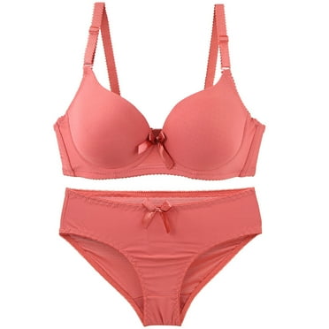 OGLCCG Women Push Up Bras and Panty Set Wireless Plus Size Underwire Lightly Padded Bras with Bowknot Bikini Briefs Comfort Underwear Sets