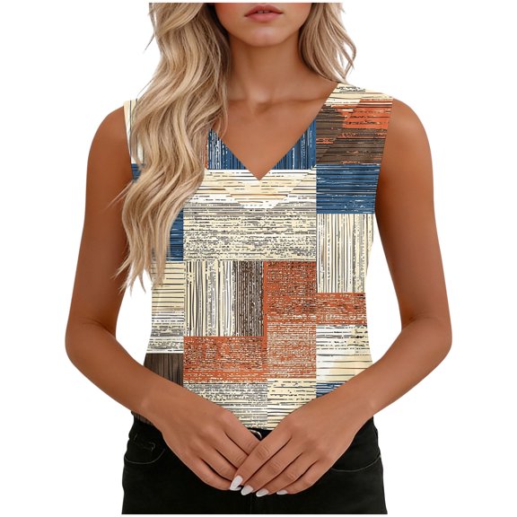 OGLCCG Women Summer Tank Tops Floral Printed V Neck Sleeveless Blouse Shirts Loose Fit Casual Business Work Tunic Cami Shirts,M,White 4