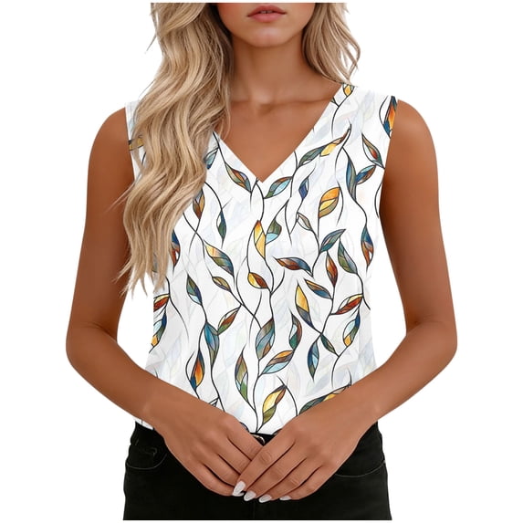 OGLCCG Women Summer Tank Tops Floral Printed V Neck Sleeveless Blouse Shirts Loose Fit Casual Business Work Tunic Cami Shirts,XXXL,White 3