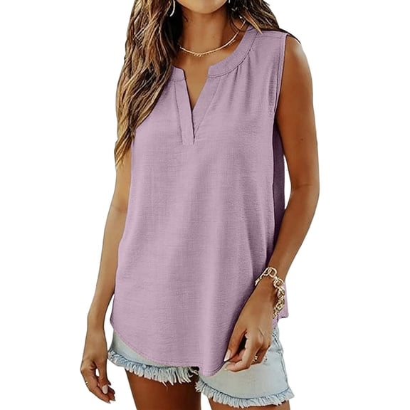 OGLCCG Women V Neck Tank Tops Casual Summer Loose Fit Sleeveless Shirts Blouse Solid Color Lightweight Beach Basic Camisole Tops,L,Purple