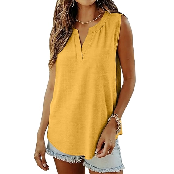OGLCCG Women V Neck Tank Tops Casual Summer Loose Fit Sleeveless Shirts Blouse Solid Color Lightweight Beach Basic Camisole Tops,L,Yellow
