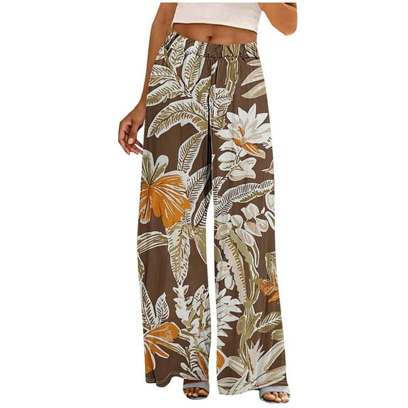 OGLCCG Women Wide Leg Palazzo Pants High Waisted Casual Flowy Lounge Pants Floral Printed Boho Beach Trousers with Pockets