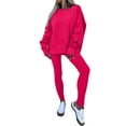 thumbnail image 1 of OGLCCG Women's 2 Piece Outfits Casual Long Sleeve Fleece Crewneck Oversized Sweatshirt and Leggings Set Fall Winter Matching Lounge Sets,M,Red, 1 of 8