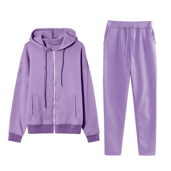 OGLCCG Women's 2 Piece Tracksuit Long Sleeve Full Zip Hoodies and Jogger Sweatpants Casual Warm Fleece Lined Sweatsuits Activewear Set,XXXL,Purple