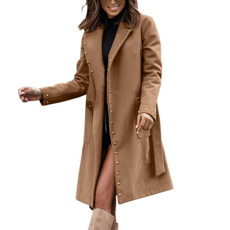OGLCCG Women's 2023 Winter Wool Blend Mid-Long Coat Notch Lapel  Double-Breasted Jacket Outwear Casual Elegant Pea Coat Overcoat 
