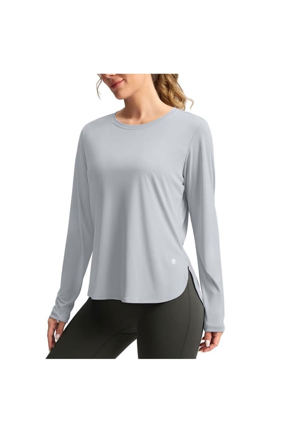 Women's Athletic T-Shirts Long Sleeve Workout Outdoor Gym Hiking Tops Lightweight Breathable Stretch Fitness Performance T-Shirt,XXL,Gray