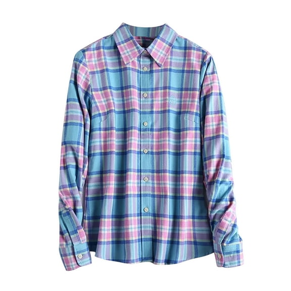 OGLCCG Women's Button Down Flannel Shirts Plaid Shacket Long Sleeve Collared Business Casual Lightweight Tops Work Blouses