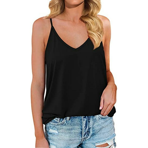 OGLCCG Women's Cami V Neck Tank Tops Loose Fit Flowy Spaghetti Strap Camisole Summer Casual Solid Color Sleeveless Shirts