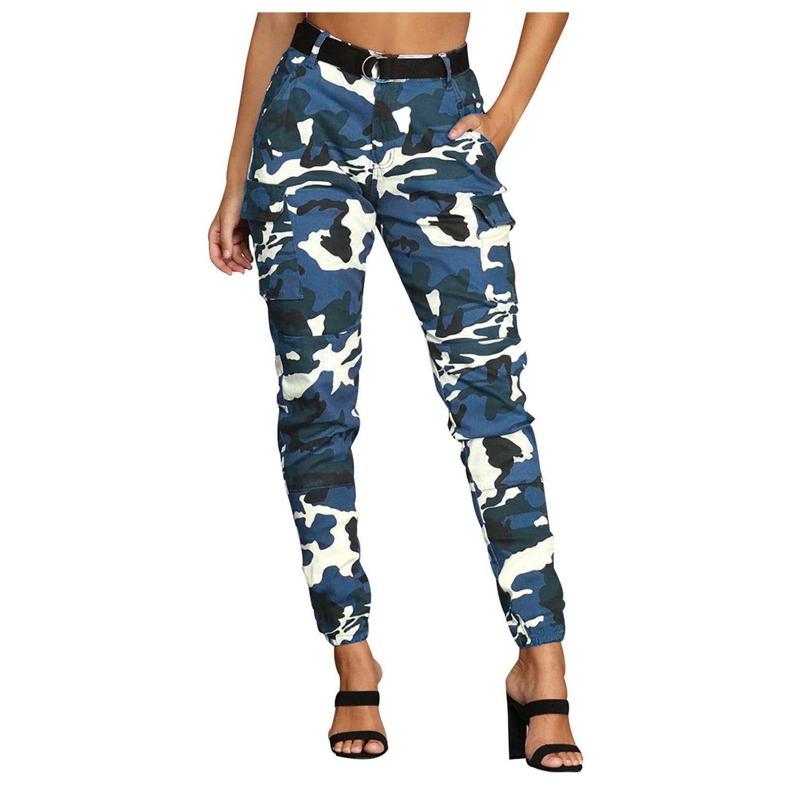 OGLCCG Women's Camo Cargo Pants Casual High Waist Slim Fit Tapered