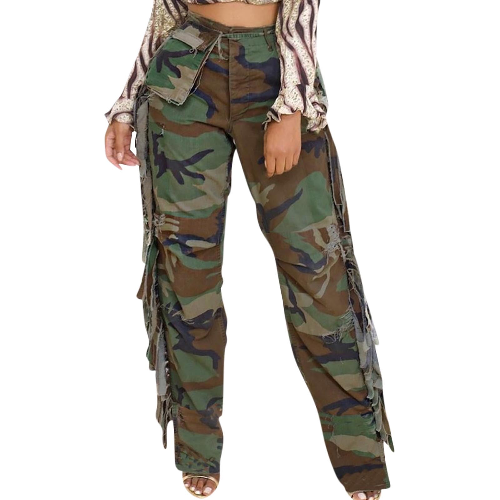 OGLCCG Women's Camo Cargo Pants High Waisted Multi Pockets Wide Leg