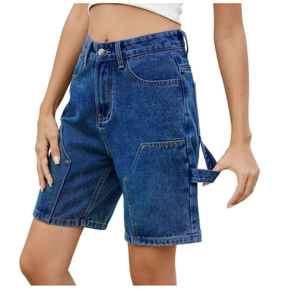 OGLCCG Women's Cargo Denim Shorts Fashion High Waist Wide Leg Jean Shorts Casual Y2K Baggy Bermuda Shorts with Pockets