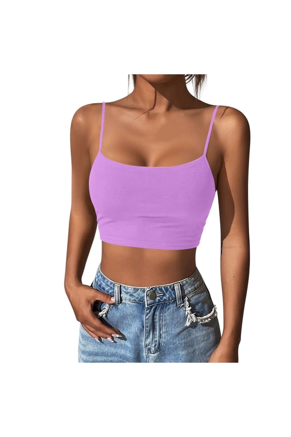 Women's Crop Cami Tops Slim Scoop Neck Spaghetti Strap Tank Tops Solid Color Summer Basic Camisole Tees,Purple