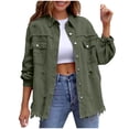 thumbnail image 1 of OGLCCG Women's Denim Jacket Loose Fit Perforated Long Sleeve Button Down Jean Coat Solid Color Casual Spring Outerwear with Pockets,XXL,Army Green, 1 of 5
