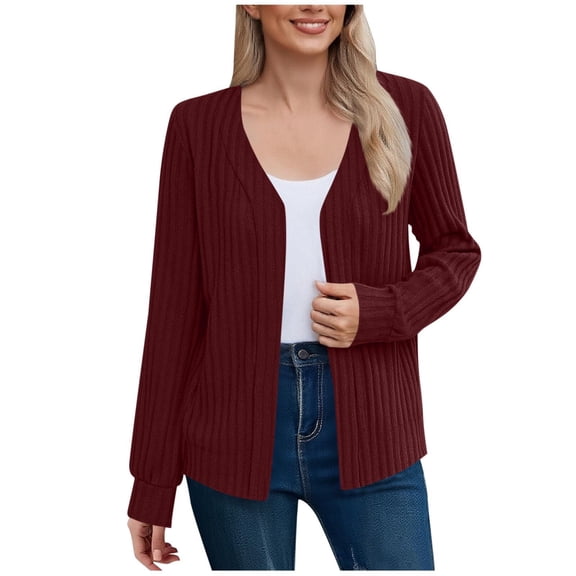 OGLCCG Women's Fall Fashion Cardigan Lightweight Soft Knit Cardigan for Women Casual Long Sleeve Open Front Coat with Pockets,M,Wine
