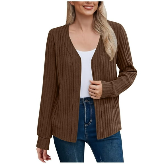OGLCCG Women's Fall Fashion Cardigan Lightweight Soft Knit Cardigan for Women Casual Long Sleeve Open Front Coat with Pockets,S,Coffee