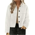 thumbnail image 1 of OGLCCG Women's Faux Suede Cropped Jacket Casual Lightweight Fall Winter Long Sleeve Button Down Coats Trendy Loose Fit Outerwear with Pockets,XXL,White, 1 of 6