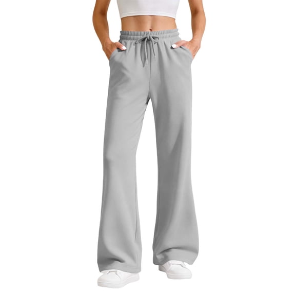 OGLCCG Women's Flare Leg Sweatpants Wide Leg Drawstring Waist Fleece Lined Bell Bottom with Pockets Causal Sports Pants with Pockets,M,Gray