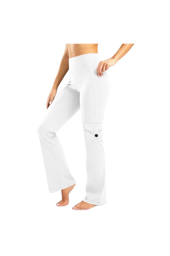 Women's Flare Leggings with Pockets High Waisted Casual Workout Gym Bell Bottom Leggings Bootcut Yoga Pants for Women,XL,White