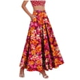 thumbnail image 1 of OGLCCG Women's Floral Printed Maxi Skirts Pleated Elastic High Waist Swing Long Skirts Summer Casual Boho Flowy A-Line Skirt with Pockets,L,Watermelon Red, 1 of 8