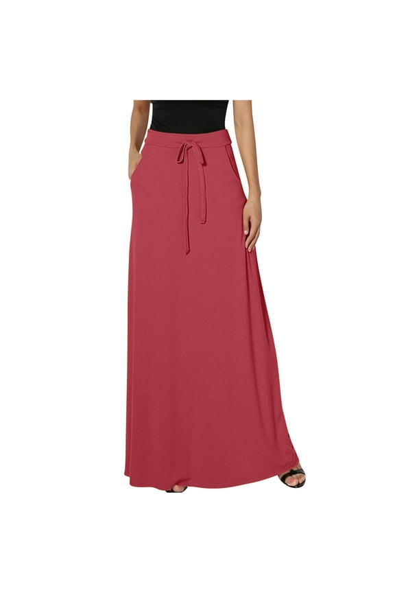 Women's High Waisted Maxi Skirt Tie Waist A-Line Long Skirt Casual Elegant Solid Color Skirt with Pockets