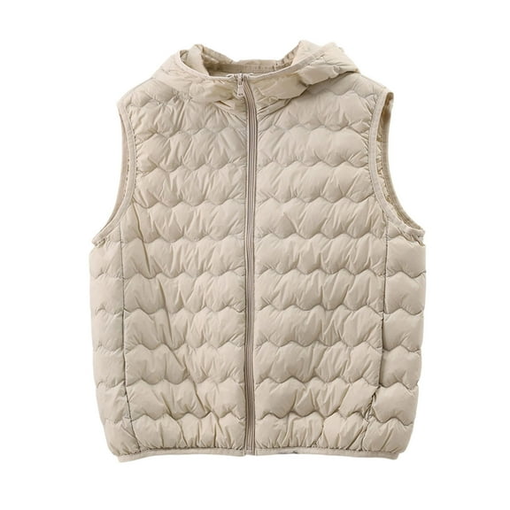 OGLCCG Women's Lightweight Hooded Vest Full Zip Thin Warm Sleeveless Jacket Casual Fall Winter Soft Cropped Quilted Puffer Vest,XXXL,Beige