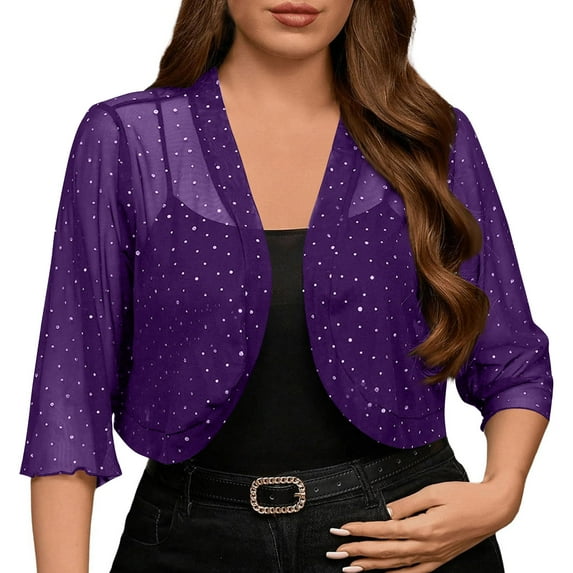 OGLCCG Women's Long Sleeve Sequin Shrug Bolero Jacket Open Front Sparkly Cardigan Shiny Bling Dressy Casual Holiday Party Outfits