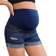 thumbnail image 1 of OGLCCG Women's Maternity Adjustable High Waist Over Belly Ripped Roll Up Hem Pregnancy Denim Shorts with Pocket Summer Lounge Shorts, 1 of 4