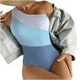 thumbnail image 1 of OGLCCG Women's One Piece Swimsuit One Shoulder Modest Tummy Control Bathing Suit Color Block Slimming Monokini Swimwear, 1 of 6
