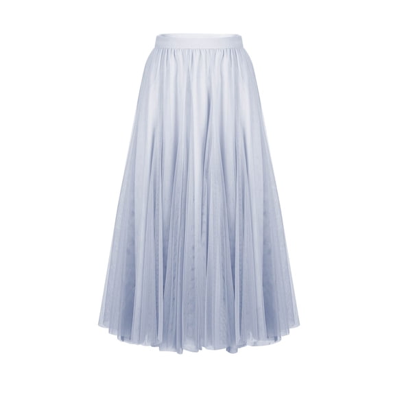 OGLCCG Women's Pleated Maxi Skirts Elastic Waist A-Line Tulle Long Skirt for Party Wedding Summer Solid Color lowy Mesh Tutu Skirt,L