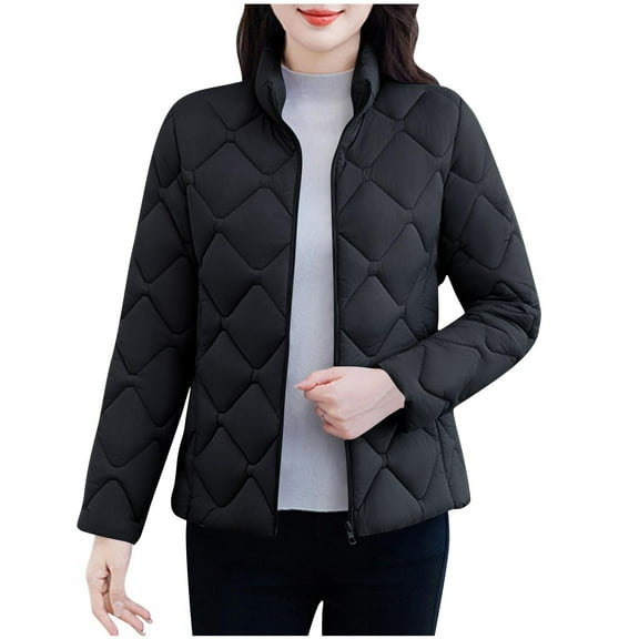 OGLCCG Women's Quilted Puffer Jacket Lightweight Full Zipper Fall Winter Padded Coats with Pockets Outdoor Soft Warm Padded Coats,XXXXXL,Black