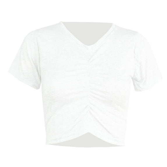 OGLCCG Women's Ruched Front Crop Tops Casual Summer Short Sleeve Crewneck Basic Tshirts Trendy Going Out Breathable Pullover Tees,S,White