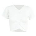 thumbnail image 1 of OGLCCG Women's Ruched Front Crop Tops Casual Summer Short Sleeve Crewneck Basic Tshirts Trendy Going Out Breathable Pullover Tees,XXL,White, 1 of 4