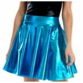 thumbnail image 1 of OGLCCG Women's Shiny Liquid Metallic Mini Skirt Casual Fashion Flared Pleated A-Line Circle Skater Skirt Holographic Costume, 1 of 4