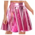 thumbnail image 1 of OGLCCG Women's Shiny Liquid Metallic Mini Skirt Casual Fashion Flared Pleated A-Line Circle Skater Skirt Holographic Costume, 1 of 4
