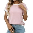 thumbnail image 1 of OGLCCG Women's Short Sleeve T Shirts Crewneck Color Block Ribbed Knit Tees Blouses Casual Loose Fit Trendy Summer Tops,S,Pink, 1 of 7