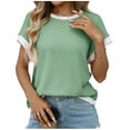 thumbnail image 1 of OGLCCG Women's Short Sleeve T Shirts Crewneck Color Block Ribbed Knit Tees Blouses Casual Loose Fit Trendy Summer Tops,XL,Green, 1 of 6