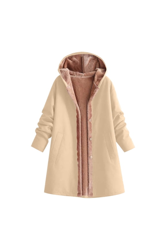 Women's Softshell Jacket with Hood Fleece Lined Windbreaker Insulated Long Sleeve Winter Warm Sherpa Jacket with Pockets,L,Khaki